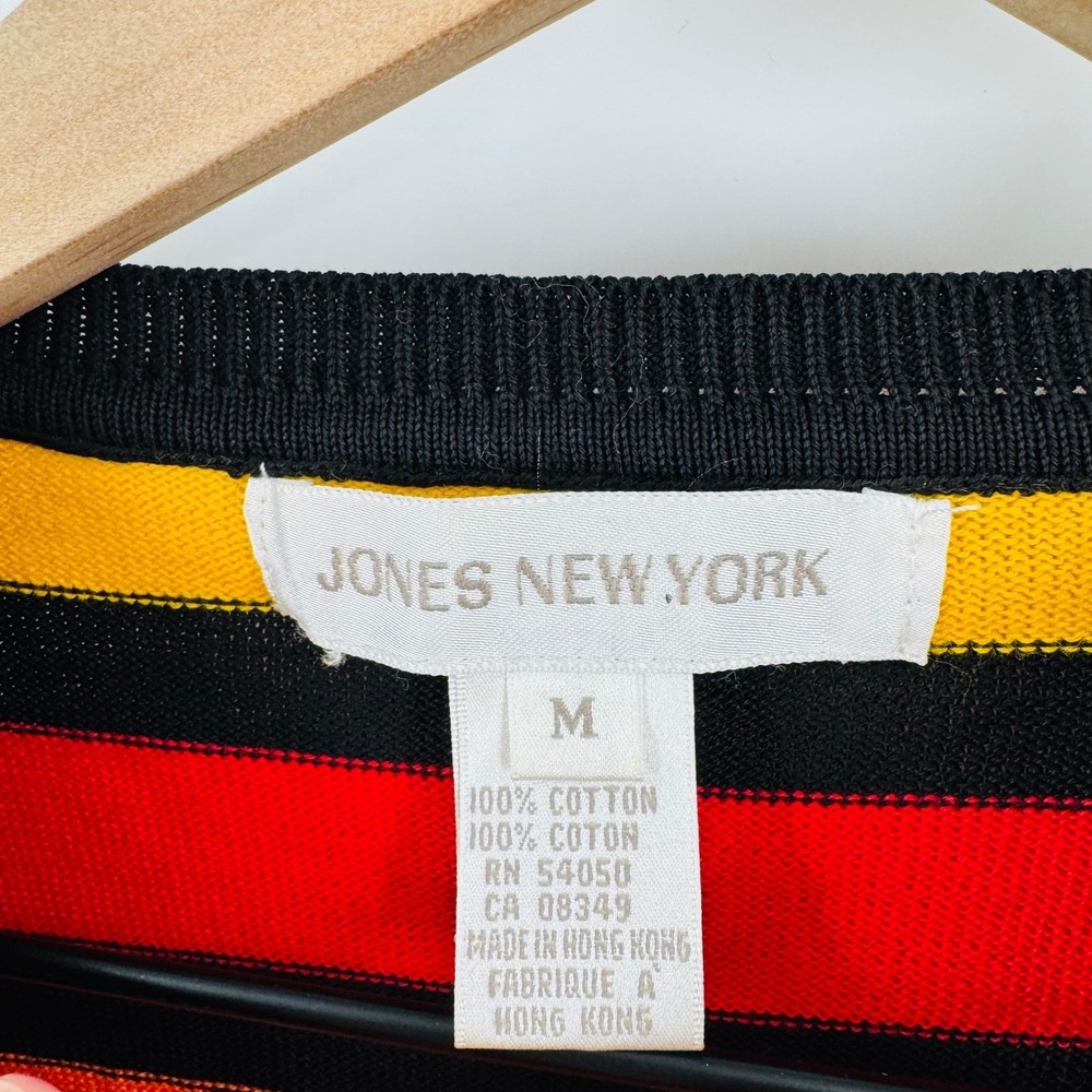 Vintage Jones New York Striped Knit Top Short‎ Sleeve Crew Neck Bold Size M 90s - Picture 3 of 6
